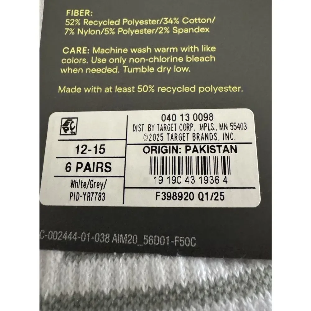 2 Pack All In Motion No Show Socks Mens 12-15 Black White 6 Pair Big & Tal - Picture 5 of 5